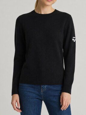 Quince Mongolian Cashmere Sweater Black TaylorMade Golf Logo Small